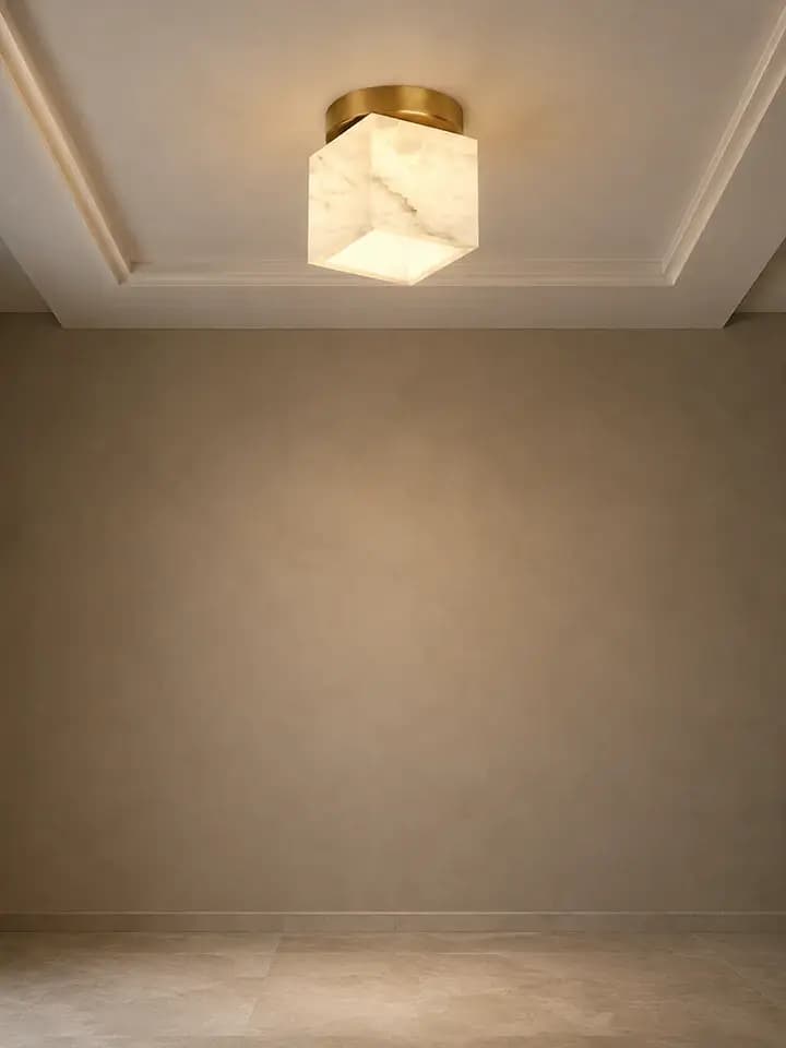 Galenya Mermer Plafonyer 15 X 15 X 20 CM - pirinç tavan rozetli, kare kesitli mermer bloklu plafonyer