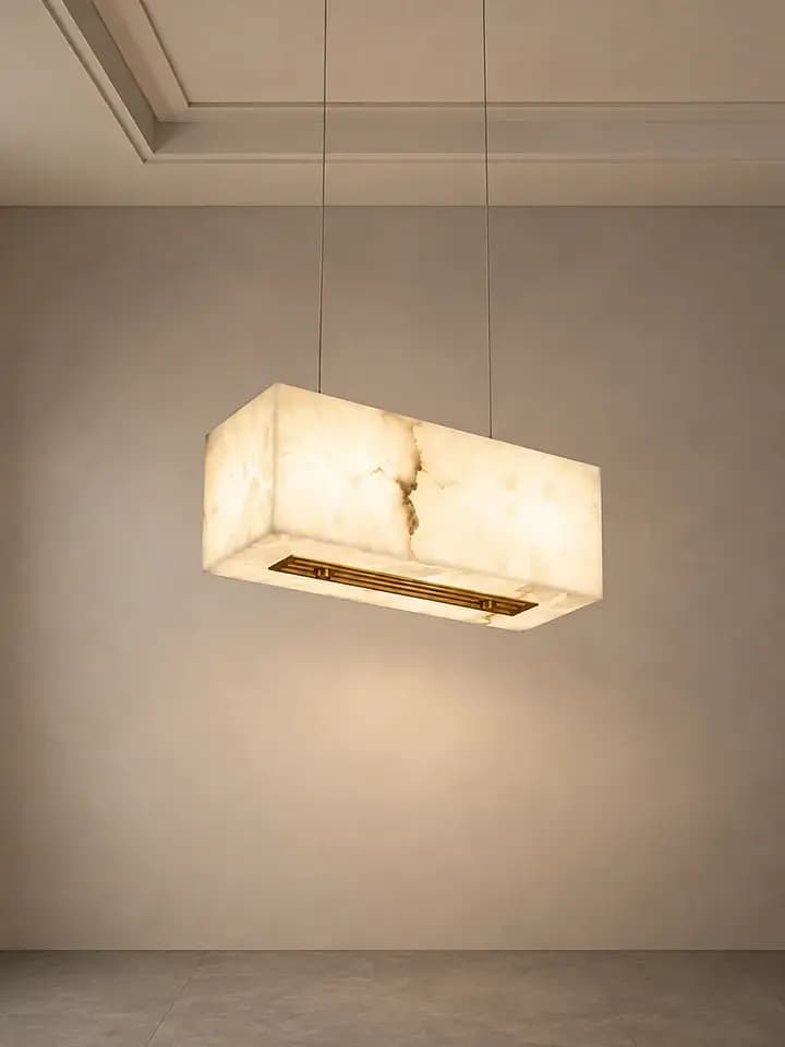 Jasmera Mermer Sarkıt Avize Lark Eskitme 20 X 80 X 100 CM - alt yüzeyinde gömülü eskitme pirinç bant bulunan dikdörtgen mermer lineer sarkıt